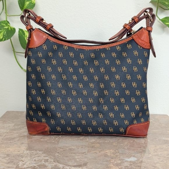 Dooney & Bourke Dark Blue and Brown Leather Shoulder Bag - Picture 2 of 15